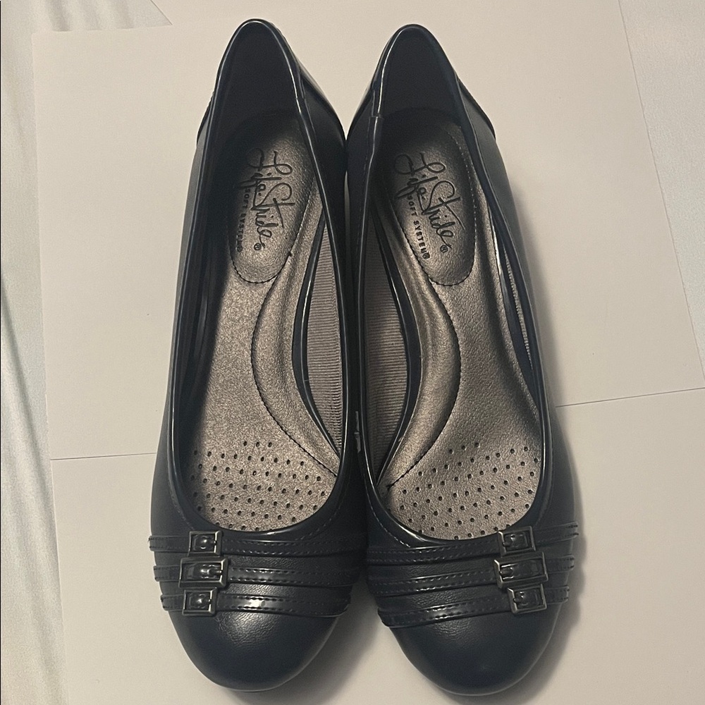 Life Stride Navy Slip-Ons with Buckle Detail